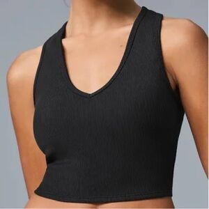 Alo Goddess Ribbed Cropped Racerback Women Tank Black